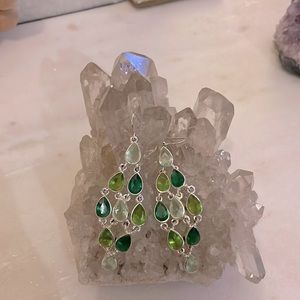 Silver drop earrings with green stones